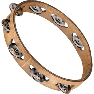 Abbildung von Meinl Percussion Traditional Wood Tambourine 1 reihiges Tamburin Durchmesser 10 Zoll Siam Eiche / Stahl, Walnut Brown Natur (TA1WB)