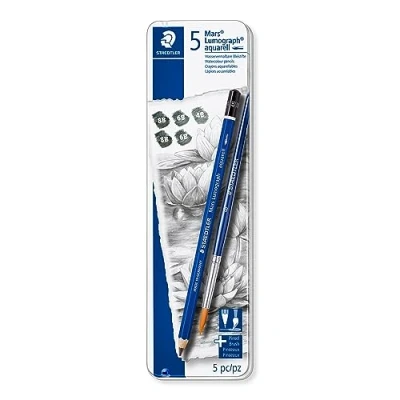 Abbildung von STAEDTLER 100A G6 ST wasservermalbare Künstlerbleistifte Mars Lumograph aquarell (Sechskantform, unglaublich bruchfeste Premium Bleistifte, hohe Qualität, 3 Härtegrade, 1 Rundpinsel, Metalletui)