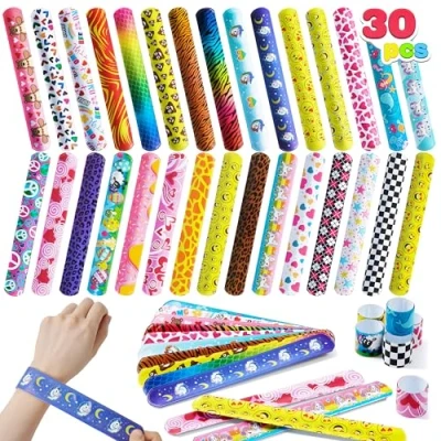 Abbildung von JOYIN 30 PCs Slap Armbänder, Kleine Mitbringsel für Kinder, Party Mitgebsel Kindergeburtstag ab 4 Jahre (30 Designs) Geburtstag Favours Pack, Gastgeschenke, Ostern Korb Füller