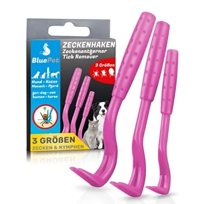 Abbildung von BluePet 3er Set Zeckenhaken für Hunde, Katze, Pferd &amp; Mensch Zeckenhebel als bewährter Zeckenentferner zur Zeckenzangen I Alternative zu Zeckenpinzette, Zeckendreher, Zeckenschutz Zeckenmittel