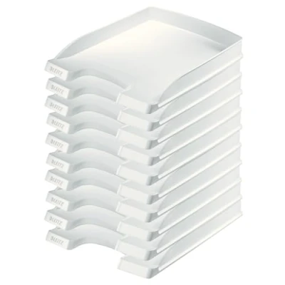 Abbildung von Leitz Briefkorb Flach A4, 10er Pack, Briefablage in Premium Qualität, Stapelbares Ablagefach als Schreibtisch Organizer, Kombinierbar mit Plus Serie, Weiß, 52370001