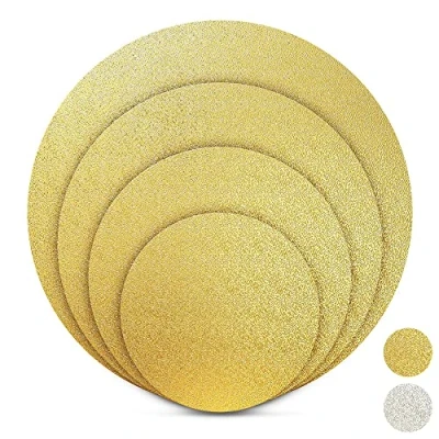 Abbildung von BACKHERZ Premium Tortenunterlage rund I 4 er Set Ø 15 + 20 25 30 cm Cakeboard Tortenpappe Tortenplatte 3 mm Dick Lebensmittelecht Für Transport und Deko, Gold
