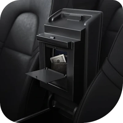 Abbildung von Spigen One Touch Versteckte Aufbewahrungsbox (Carbon Edition) Entworfen für Tesla Model 3/Y Mittelkonsolen Organizer Armlehne