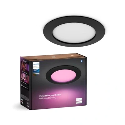 Abbildung von Philips Hue Smart Slim Einbauleuchte, 170mm, Weiß &amp; Farbiges Licht, Bluetooth kompatibel, Sprachsteuerung mit Alexa, Apple Home Google Assistant, schwarz