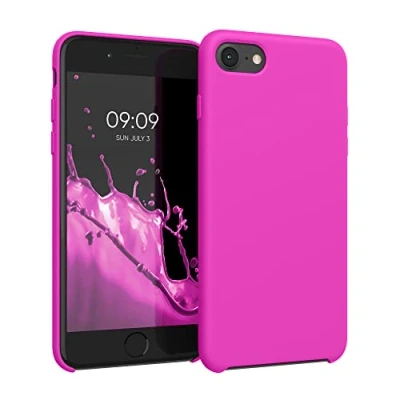 Abbildung von kwmobile Hülle kompatibel mit Apple iPhone SE (2022) / (2020) 8 7 Silikon Handy Case Handyhülle weiche Oberfläche kabelloses Laden Magenta