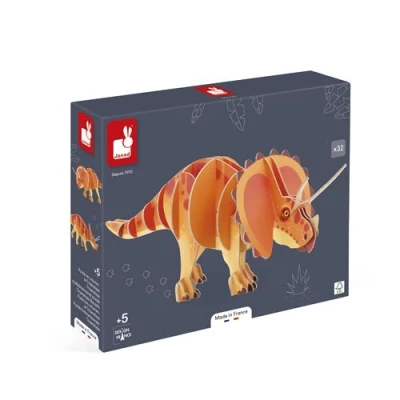 Abbildung von Janod Dinosaurier 3D Kinderpuzzle Triceratops 32 teiliges Puzzle Bauspiel FSC Pappe Ab 5 Jahre J05838, Orange