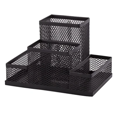 Abbildung von D.RECT Stiftehalter Schreibtisch Büro Organizer aus Metall Tisch Organizer, Schreibtischorganizer Büroablage mit Zettelhalter Mesh, 103x154x103mm Schwarz