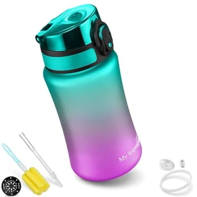 Abbildung von My Vesperbox Minny Kinder Trinkflasche auslaufsicher 750ml mit Strohhalm oder Sieb leichte Tritan Wasserflasche BPA frei für Kindergarten, Schule (750ml, Lila Grün)