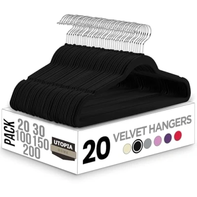 Abbildung von Utopia Home Premium Samt Kleiderbügel 20er Pack rutschfeste &amp; langlebige Schwarze mit 360 Grad drehbarem Haken Hochbelastbare