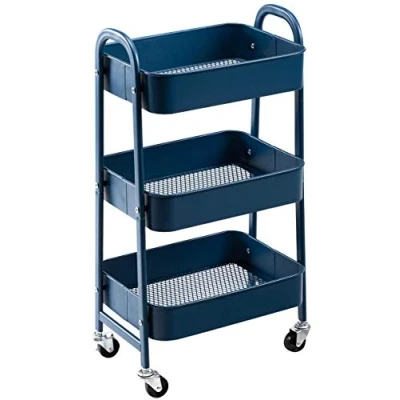 Abbildung von DOEWORKS Rollwagen Metall Aufbewahrungswagen Küchenwagen 3 Etagen, Servierwagen Organizer Wagen mit Rädern für Wohnzimmer Schlafzimmer Make up Badezimmer Büro, Dunkelblau