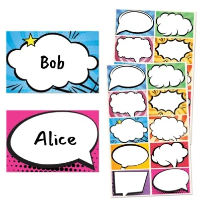 Abbildung von Superheld Comic Namensschilder Aufkleber Etiketten 75 x 50 mm, 250 Stück