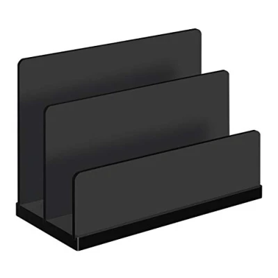 Abbildung von Wedo 633001 Briefständer Black Office Acrylglas, 2 Fächer Gummifüße, 15 x 6, 8 10, 7 cm, im Geschenkkarton, Schwarz