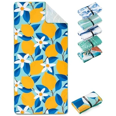 Abbildung von Fit Flip Strandtuch XXL Mikrofaser Badetuch Strandtücher leicht und schnelltrocknend 100% recyceltes Handtuch Strandhandtuch zum Baden (Lemon Flowers 160x90cm)