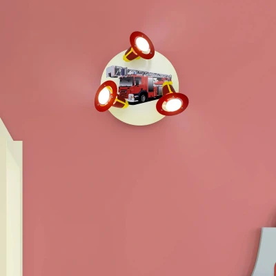 Abbildung von Elobra Wandlampe Kinderzimmer &#039;Kinderlampe Feuerwehr&#039; Hochwertige Deckenlampe für Jungen aus Holz mit Feuerwehr Motiv, 30 x 18 cm, Rot/Bunt