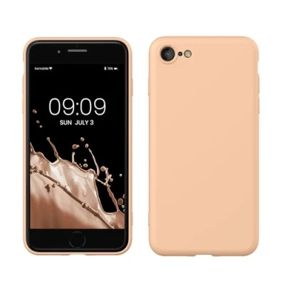Abbildung von kwmobile Hülle kompatibel mit Apple iPhone SE (2022) / (2020) 8 7 gummierte TPU Silikon Handyhülle Schutzhülle für kabelloses Laden Case in Pastell Pfirsich