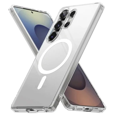 Abbildung von Ringke Fusion Magnetic Case [Kompatibel mit MagSafe] für Samsung Galaxy S25 Ultra Hülle, Weicher Bumper Hart Transparent Back Kratzfest Handyhülle Magnetisch Ladegerät/Zubehör Clear