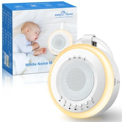 Abbildung von Tragbare Baby White Noise Machine: Easy@Home Einschlafhilfe Babys mit weißem Rauschen Nachtlicht 20 Beruhigende Schlaflieder &amp; Naturgeräusche 3 Timer Einstellungen USB wiederaufladbar (Weiß)
