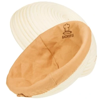 Abbildung von Backefix Gärkörbchen rund 23 cm für 500g bis 1 kg Brot kleiner Gärkorb zum backen Zubehör perfekt geformtes, handgemachtes naturbelassener Brotbacken mit Leinentuch