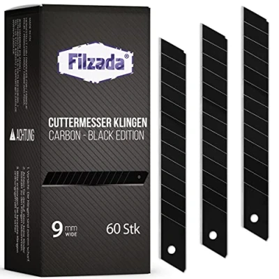 Abbildung von Filzada® 60x Ersatzklingen Cuttermesser 9mm BLACK Ultra scharfe Teppichmesser Klingen Abbrechklingen für Kattermesser