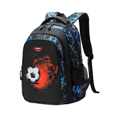 Abbildung von Asge Schulrucksack Jungen Teenager Schultaschen Mädchen Ranzen Ergonomischem Kinder Rucksäcke Fußball Druck Schulranzen für 8 10 14 Jahre School Bags for Boys Wasserdicht Groß Schule