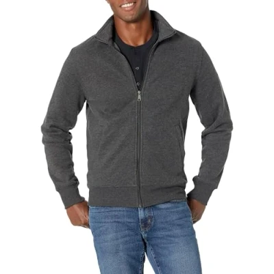 Abbildung von Amazon Essentials Herren Fleece Jacke mit durchgehendem Reißverschluss, Dunkelgrau Meliert, S