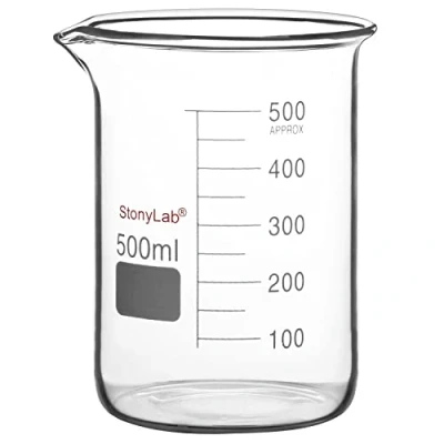 Abbildung von stonylab Glas Becher, 1 Pack Borosilikatglas Graduierte Niedrige Form Griffin Becher mit Gießauslauf Labor Lab Beaker, 500 ml