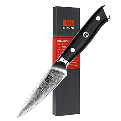 Abbildung von SHAN ZU Damastmesser Gemüsemesser Schälmesser Obstmesser aus 67 Schichten Damast Küchenmesser Klein Profi Messer mit Ergonomischer G10 Griff