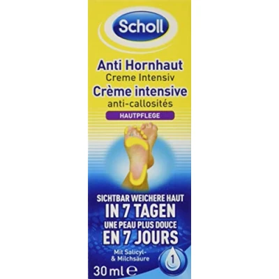 Abbildung von Scholl Anti Hornhaut Creme Intensiv gegen Feuchtigkeitscreme für Füße wirksame Hornhautreduktion nach einer Anwendung intensive Fußpflege 30 ml