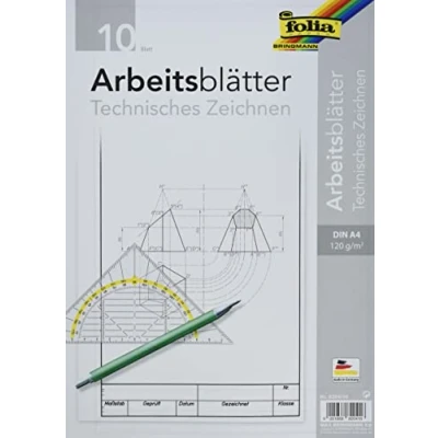 Abbildung von folia 8204/10 Zeichenpapier, Block mit Arbeitsblättern für technisches Zeichnen, DIN A4, 10 Blatt, 120 g/qm, weiß, Vordruck
