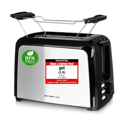 Abbildung von Emerio Toaster 2 extra Breiten Toastschlitzen Zentrierfunktion,herausnehmbare Krümelschublade,Abbruch/Auftauen/Wiedererwärmen,7 einstellbare Bräunungsstufen,Brötchenaufsatz,750W,TO 123924,Schwarz
