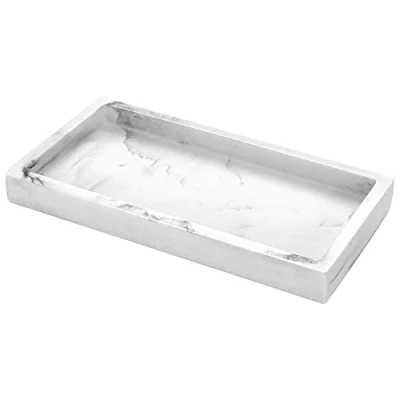 Abbildung von Luxspire Badezimmertablett, Harz Schminktisch Tablett Organizer Deko Rechteckig Schmucktablett Schmuckaufbewahrung Mini Schale für Gewebe, Kerzen, Handtuch, Kleine Kosmetisch, Pflanzen Kies Weiß