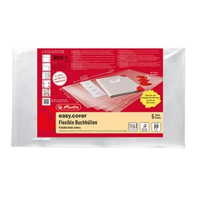 Abbildung von Herlitz 50014750 Buchumschlag für Schulbücher easy cover, Buchhülle transparent, alle gängigen Buchformate, 5 Stück