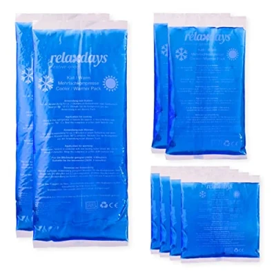 Abbildung von Relaxdays Kühlpads Gel im 8er Set, Erste Hilfe, wiederverwendbar, 3 Größen, Kalt Warm Mehrfachkompressen Sport, blau