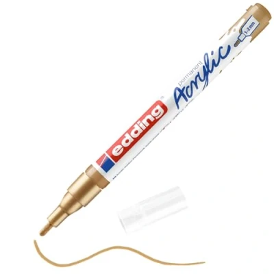Abbildung von edding 5300 Acrylmarker fein gold 1 Acrylstift wasserfest feine Rundspitze 2 mm Acryl Farben zum Malen auf Leinwand, Malpapier und Holz Acrylstifte für Steine
