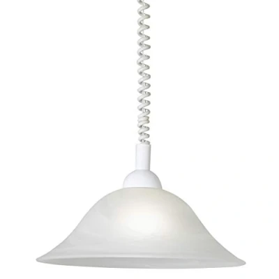 Abbildung von EGLO Pendelleuchte Albany, Hängelampe mit Spiralkabel, höhenverstellbar, Wohnzimmerlampe hängend aus Alabaster Glas, Kunststoff, weiß, Esstischlampe E27