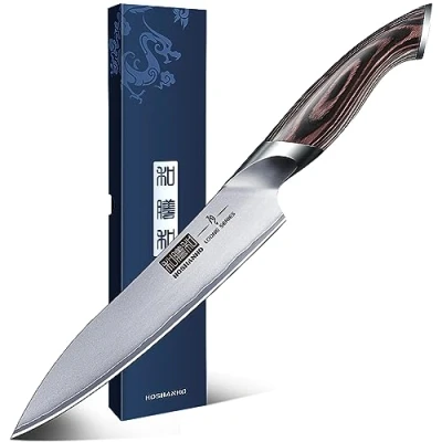 Abbildung von HOSHANHO Kochmesser, Küchenmesser 15cm Gebrauchsmesser aus hochwertigem deutschem Kohlenstoff Edelstahl, professionelles Kochmesser mit mühelosem ergonomischem Griff