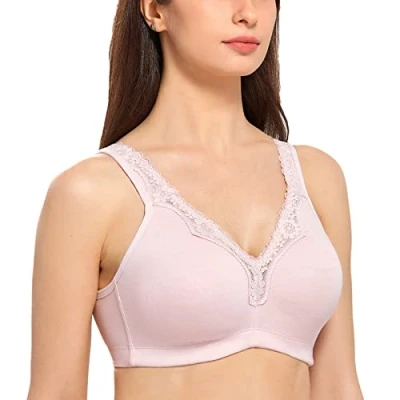 Abbildung von DELIMIRA Damen Cotton BH Ohne Bügel Baumwolle Große Größen Vollschalen Polster Nacktes Rosa 80G