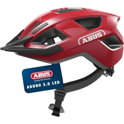 Abbildung von ABUS Fahrradhelm Aduro 3.0 LED Sportiver City Helm in stilvollem Design für alltägliche und sportliche Touren mit Rücklicht Damen Herren Größe M, Rot