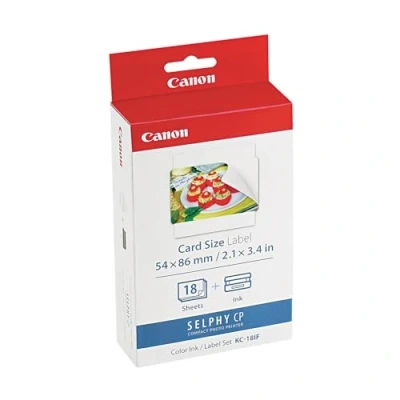 Abbildung von Canon KC 18IF Original Farbband/Papierset Kreditkartengröße 54 x 86mm für SELPHY CP Drucker (18 Blatt Sticker Papier, Kleberückseite) [optionale Papierkassette PCC CP400 erforderlich]