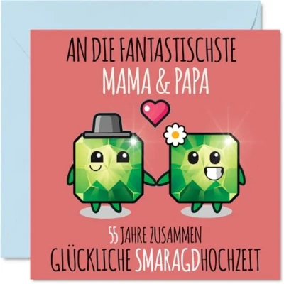 Abbildung von Stuff4 55. Hochzeitstag Karte Liebe 55 Jahre Zusammen Smaragd Hochzeit Jahrestag Geschenke für Mama Papa vom Sohn Tochter, 145mm Glückwunschkarten