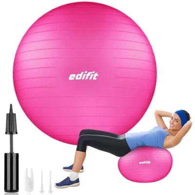 Abbildung von EDIFIT, Gymnastikball, 55, 65 und 75, Pezziball, Einschließlich Inflator, Pilates Ball, Sitzball, Pilates, Yoga Gymnastik (55cm, Rosa)