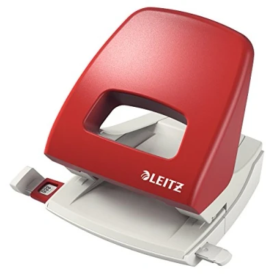 Abbildung von Leitz Büro Locher aus Metall, Für 25 Blatt, Anschlagschiene mit Formatangaben, Ergonomisches Design, rot, NeXXt Serie, 50050025