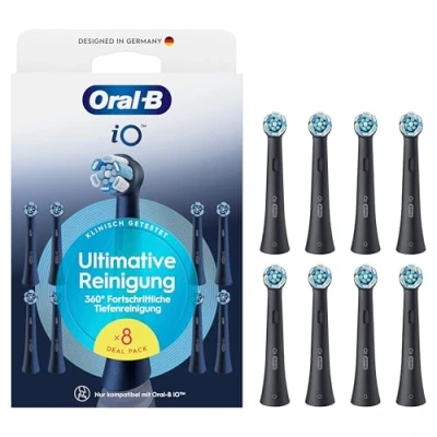 Abbildung von Oral B iO Ultimative Reinigung, Original Aufsteckbürsten für elektrische Zahnbürsten, &#039;Borsten in Borsten&#039; Bündel, Schwarz, 8 Stück