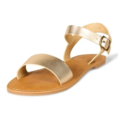 Abbildung von Amazon Essentials Damen Sandale mit Zwei Riemen und Schnalle, Gold, 38.5 EU