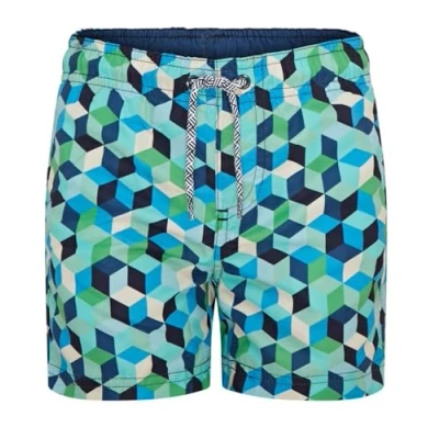 Abbildung von RIPT Jungen Essentials Quick Dry UV 50 Sonnenschutz Badeshorts Badehose, Blauer geometrischer Druck, 7 8 Jahre