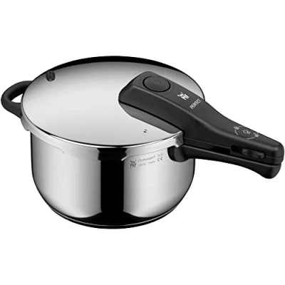 Abbildung von WMF Perfect One Pot Schnellkochtopf Induktion 4,5l, Dampfkochtopf, großes Kochsignal, 2 Kochstufen, abnehmbarer Deckelgriff, Cromargan Edelstahl