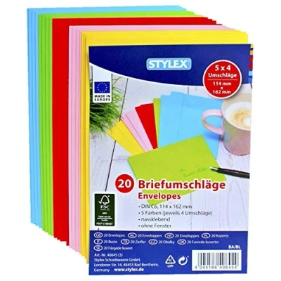 Abbildung von 100 (5x 20) farbige Briefumschläge Din C6 bunte Kuvert