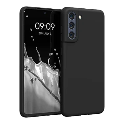 Abbildung von kwmobile Hülle kompatibel mit Samsung Galaxy S21 FE weiches TPU Silikon Case Cover geeignet für kabelloses Laden Schwarz matt