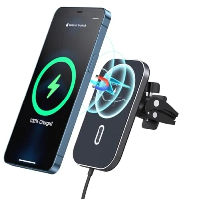 Abbildung von 15W Magnetisch Kabellos Handyhalterung Auto Ladegerät, Kompatibel mit MagSafe Air Vent Autohalterung Schnellladegerät, Wireless Charger 360Drehbar gelten für iPhone 16/15/14/13/12 Pro Max Mini Plus