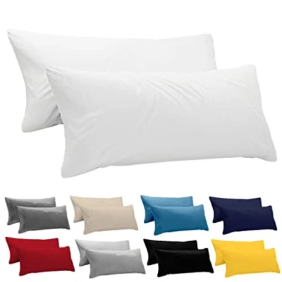 Abbildung von Dreamzie Kissenbezug 40x145 (Set mit 2) 100% Jersey Baumwolle 150 g/qm Kissenbezüge Weiß Für 40 x 145 Kissenhülle Resistent und Hypoallergen